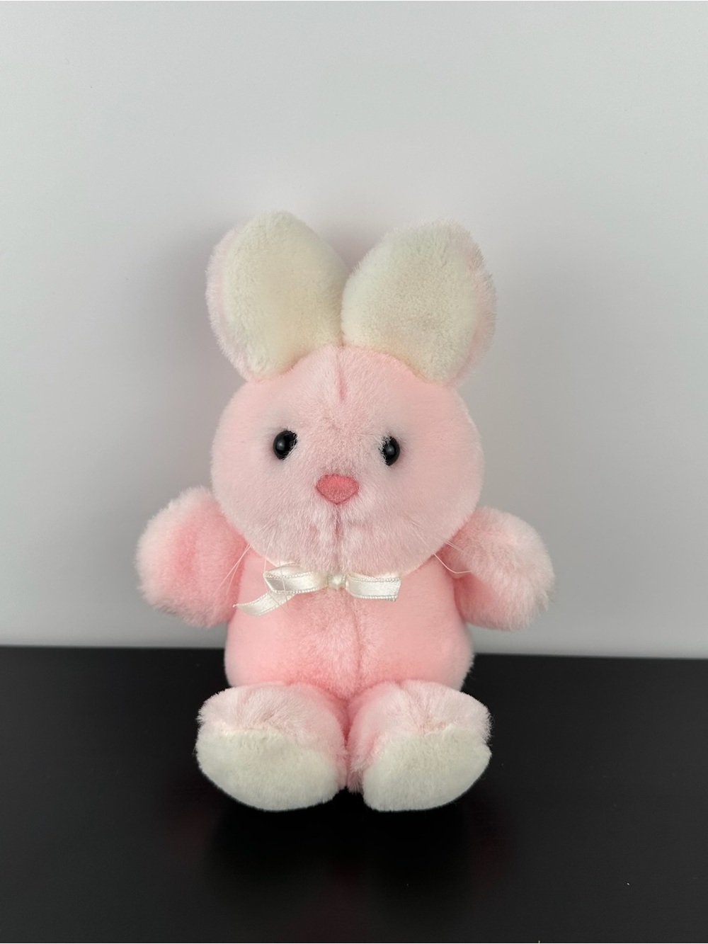 Dakin Rare Pink & White Sitting Bunny Rabbit 7” Ribbon Bow Plush 1981